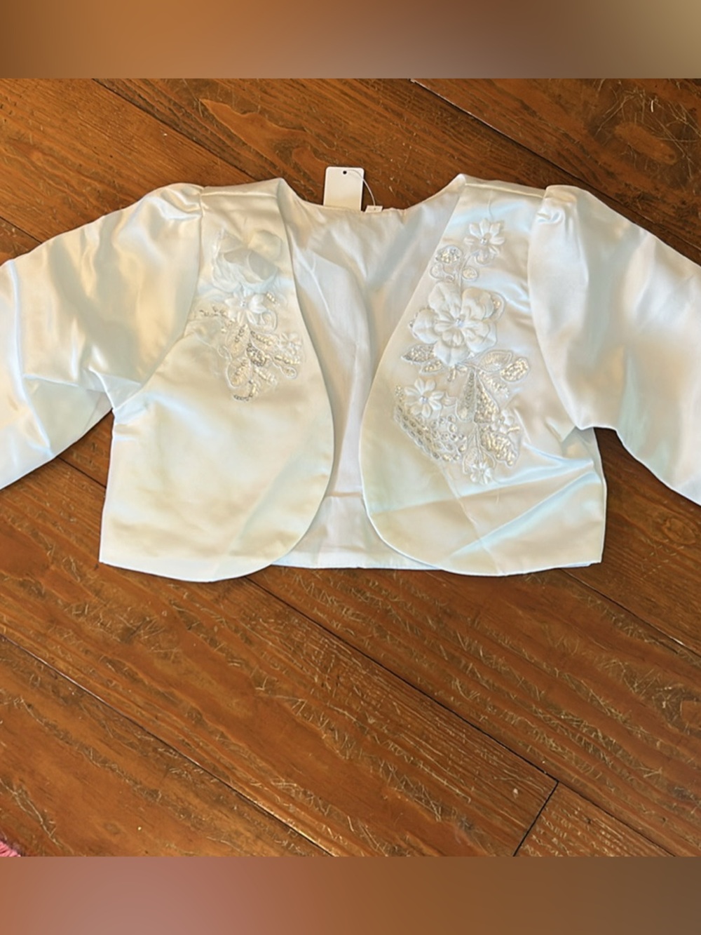 White Embroidered Satin Girls' Bolero Jacket
